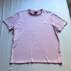 LAZY OAF pink logo patch checker short sleeve knit T-shirt